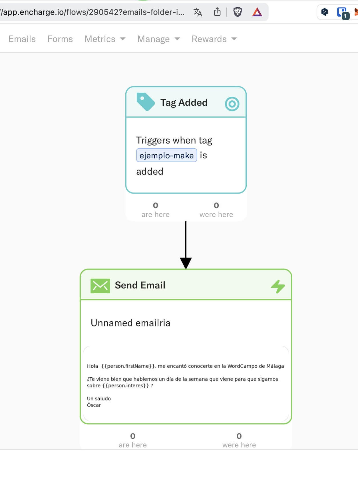 Flujo de Email marketing en Encharge