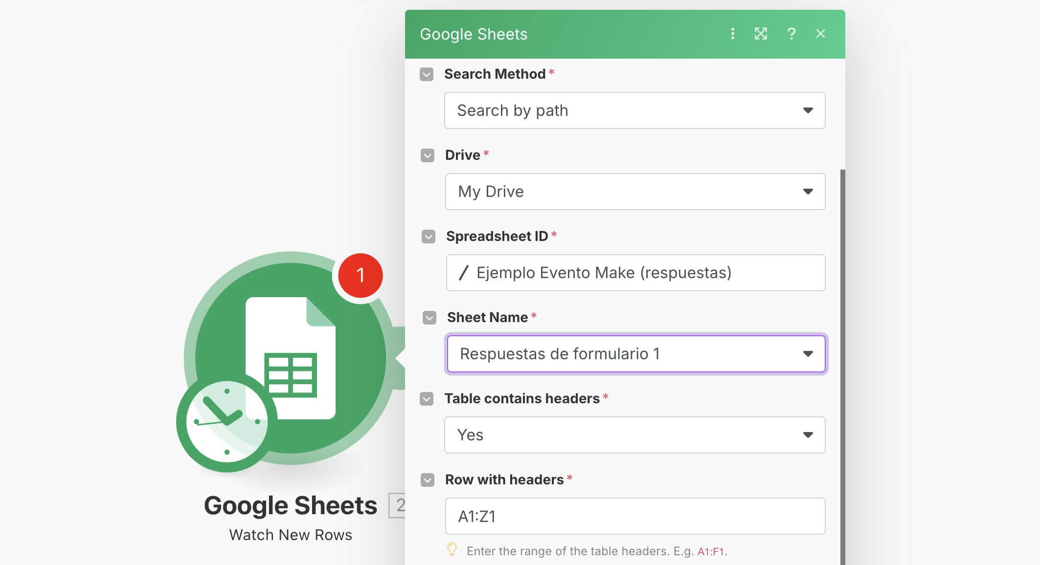 conexión de google sheet en make